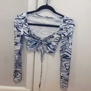 Shein Drawstring Tie Crop Top. Size XS. Blue and white.